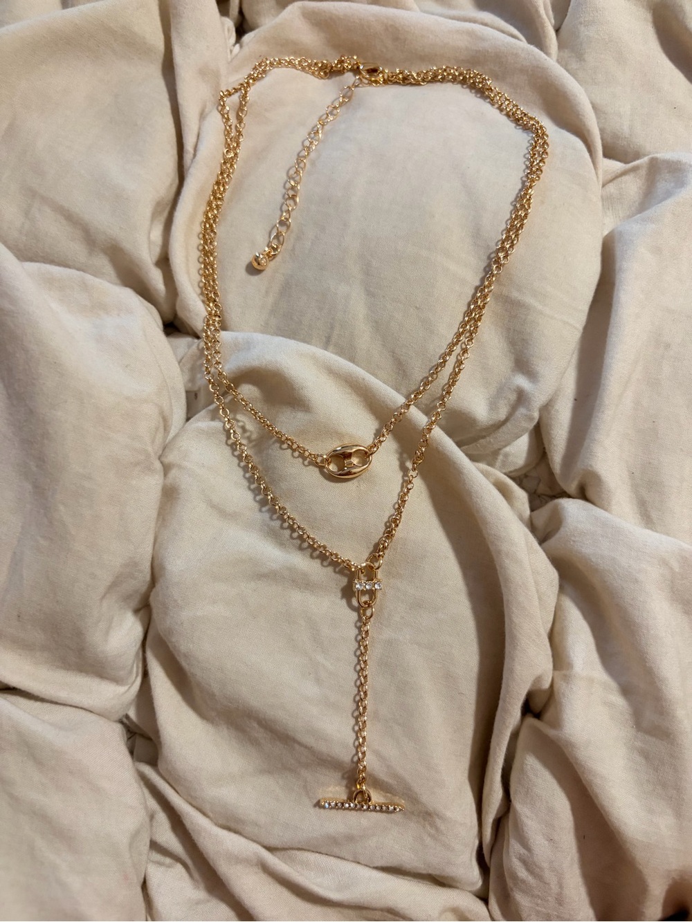 Free People Mariner Chain Rhinestone Lariat Statement Necklace